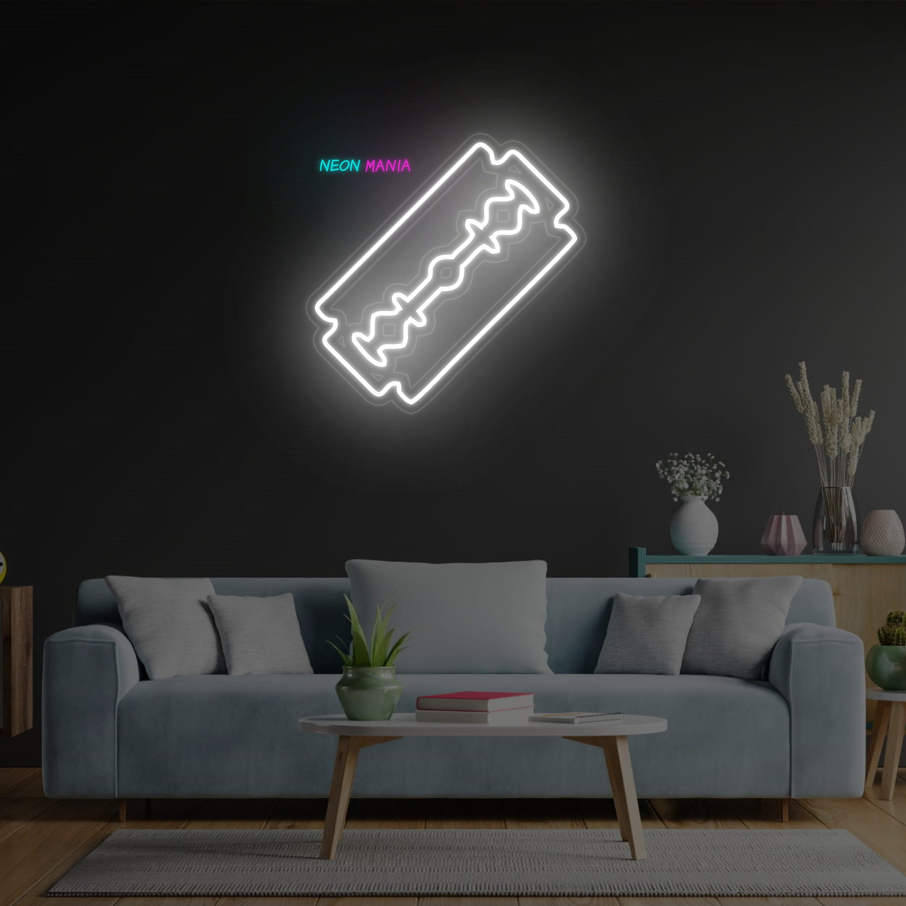 Neon Razor Gif Razor Blade Neon Sign. Barbershop Led Decor. the Art of the Shave Light ...