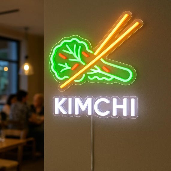 キムチネオンサイン。韓国料理のLED装飾。レストランのネオン装飾