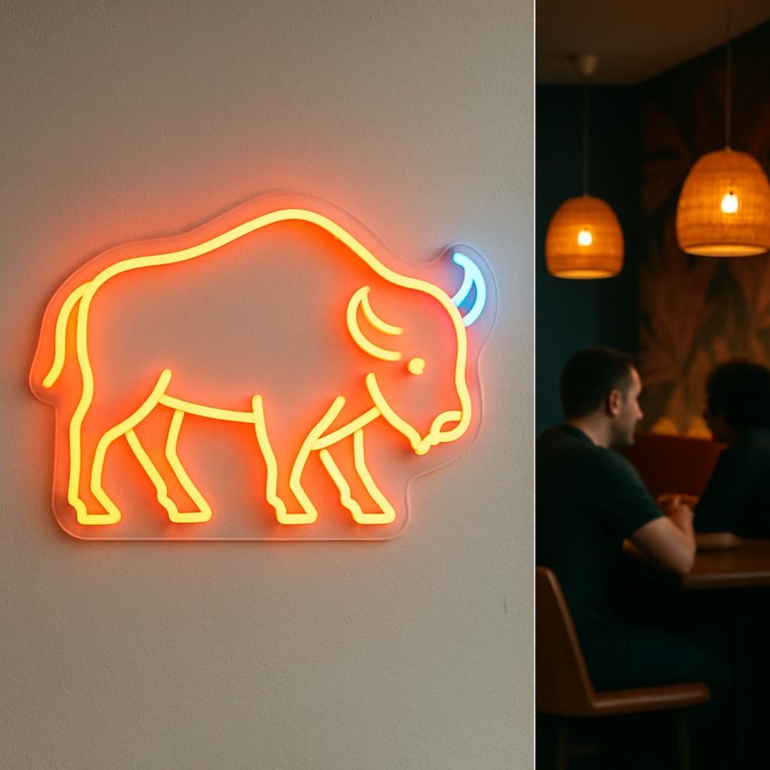 Blue Neon Ranch Buffalo Neon Sign. Ranch Light. Saloon Led Sign. Cowboy Gift Idea ...