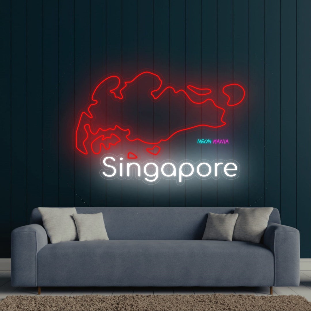 Letrero de neón con mapa de Singapur, neón led de la República de