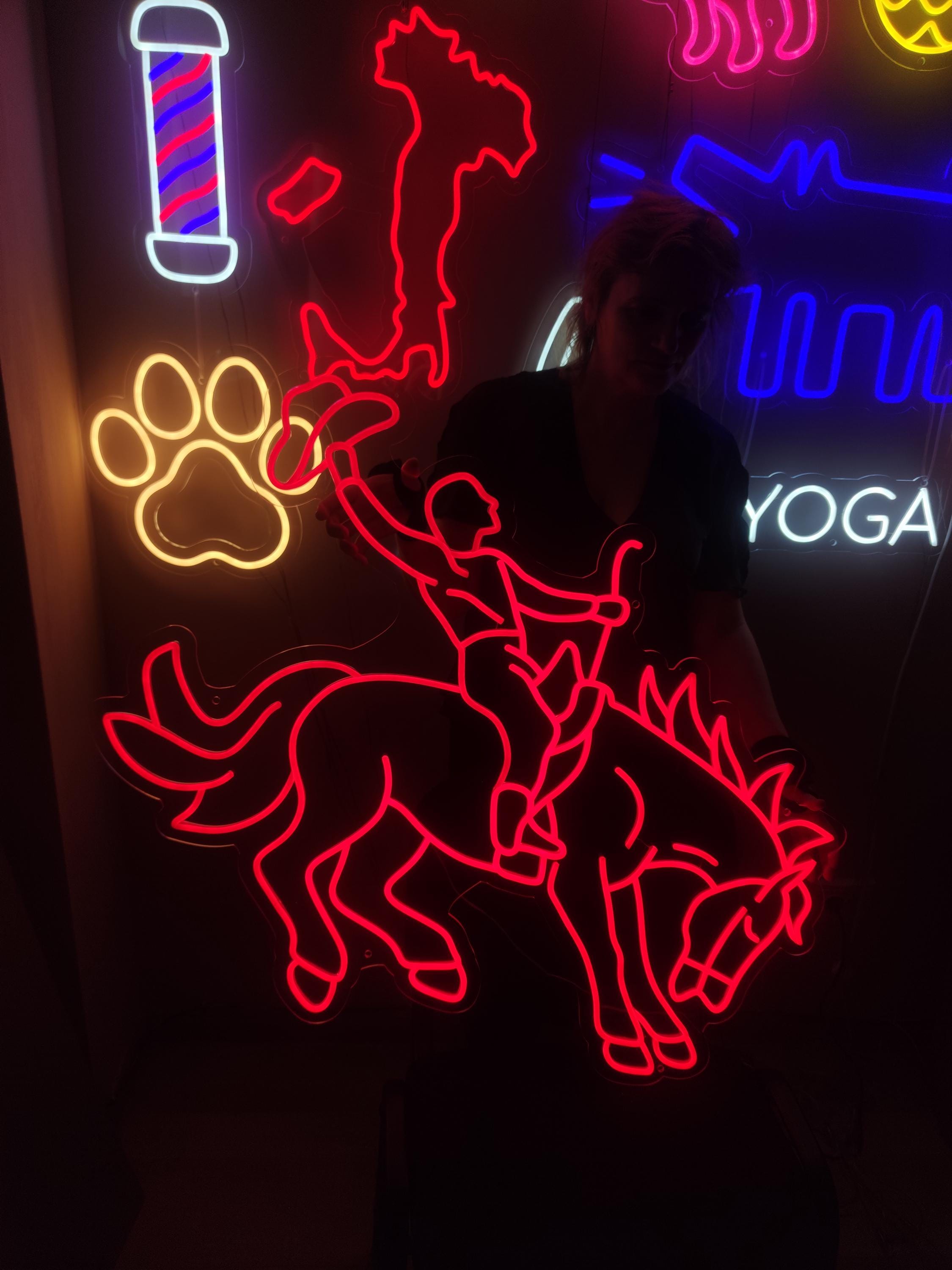 Rodeo Neon Sign, Cowboy Riding Horse Led Neon, Cowboys Horse