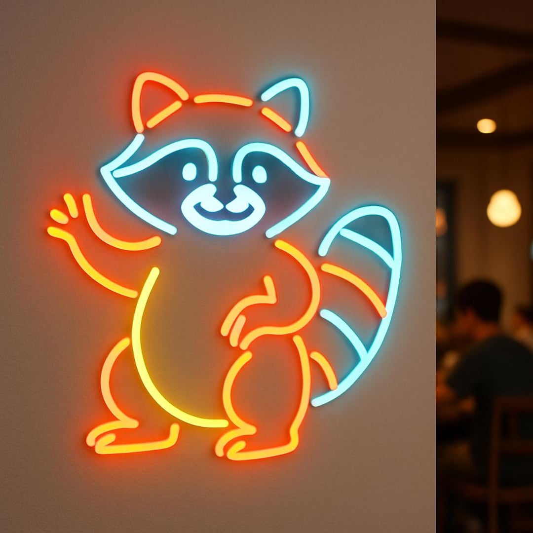 Light Raccoons Raccoon Neon Sign. Animal Light. Pair Raccoon Led Sign. Coffee Shops ...