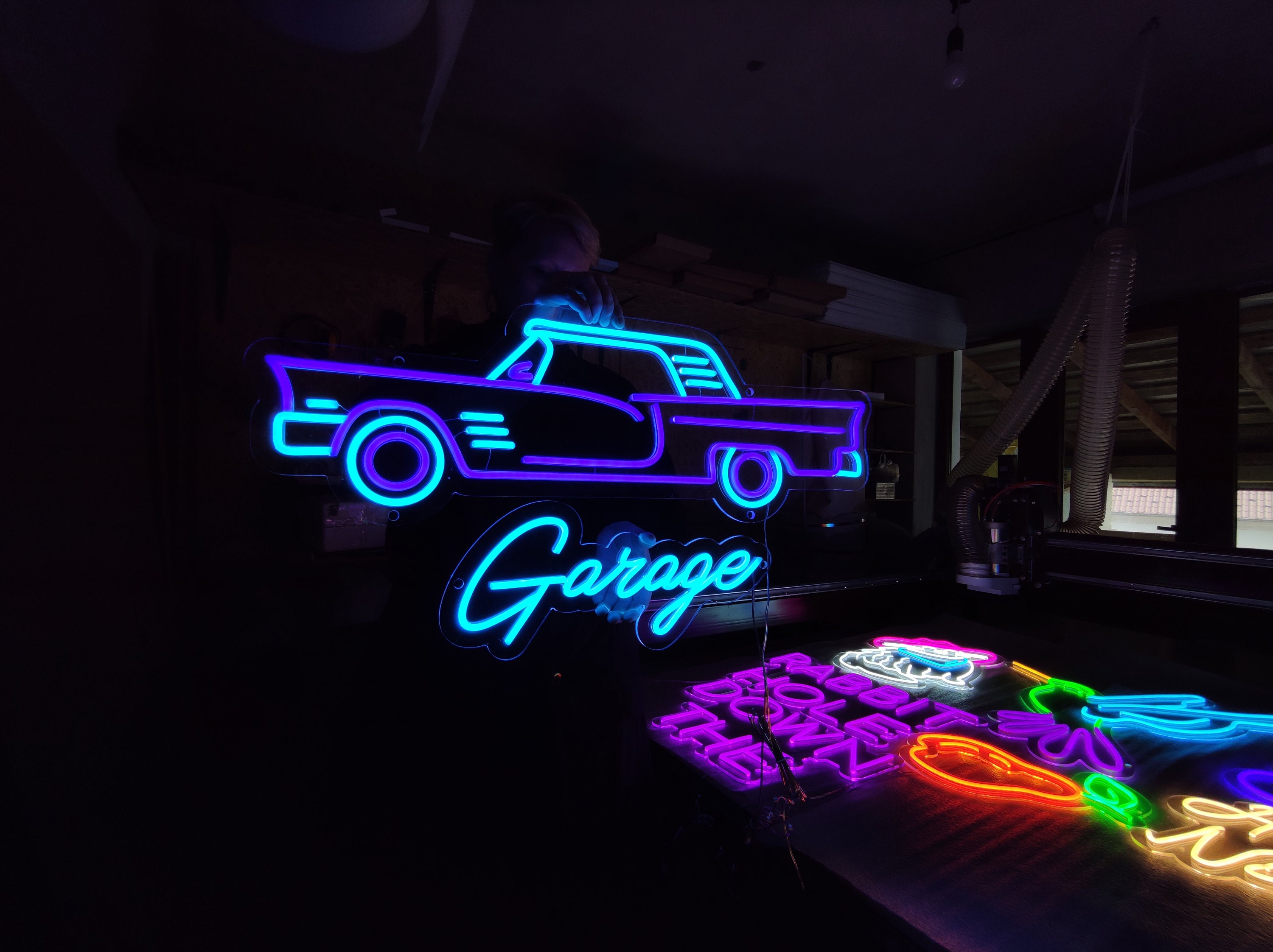 Car With Garage Neon Sign, Custom Vintage Led Light Sign, Garage