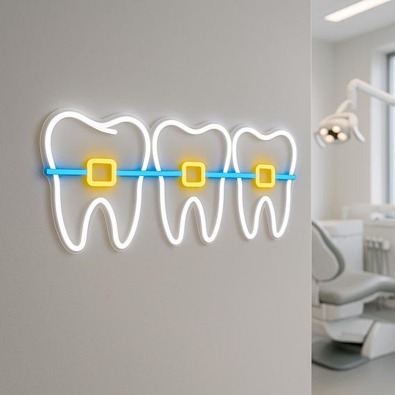 Tooth Dentist Open Neon Sign – LED Wall Art For Dental Clinics, Washrooms, And Home Decor – USB Powered, Easy To Hang, Cool White Glow