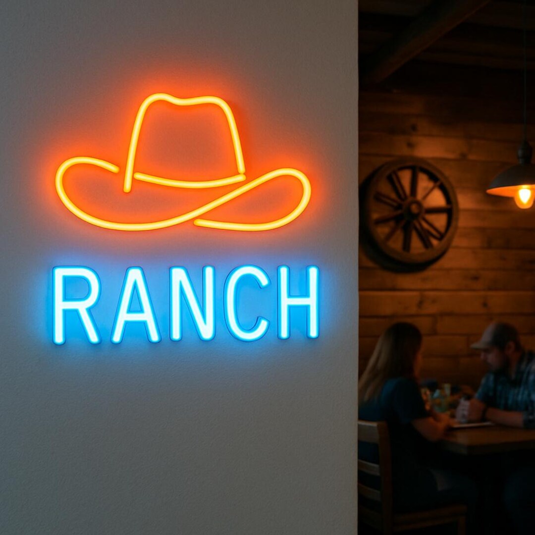 Blue Neon Ranch Ranch Neon Sign. Ranch for Tourists Light. Cowboy Farms Led Sign ...