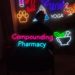 Compounding Pharmacy Neon Sign: Light Up Your Pharmacy. Mortar and pestle Led Light Sign. Medicine Neon Light Sign.