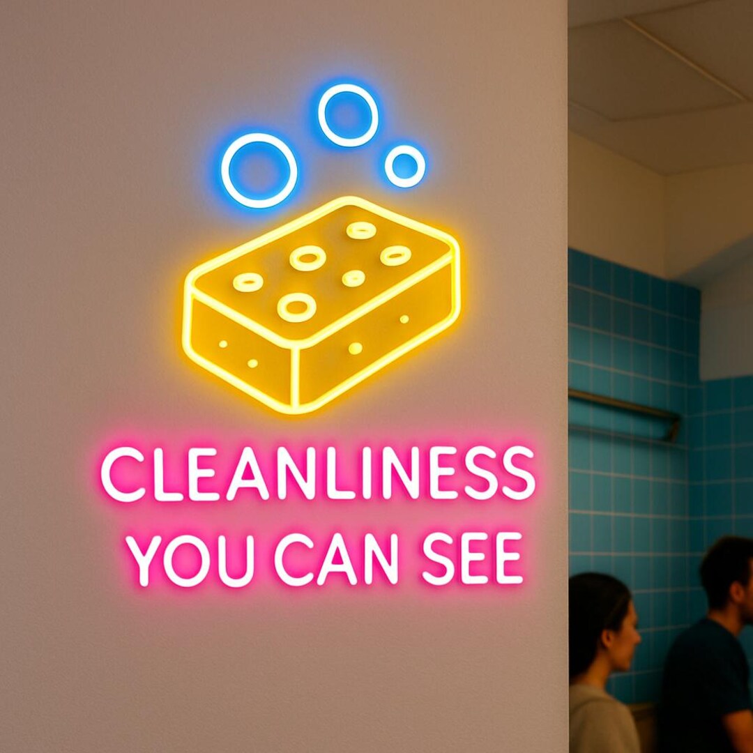 Kitchen and Bathroom Cleaning Neon Sign. Offices of Cleaning Companies ...