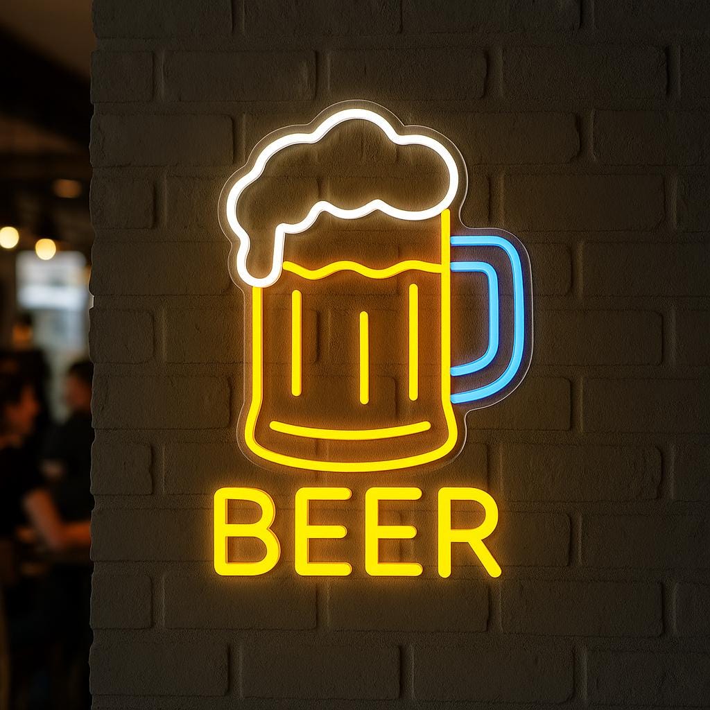 ビールのネオンサイン。バーのLED装飾。泡ネオンサイン付きビール