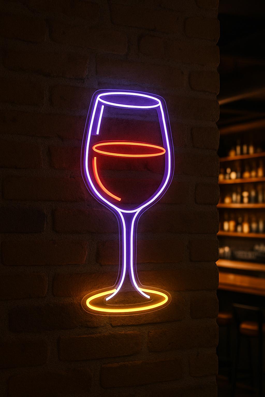 Wine Glass Neon Sign. LED Bar Decor. Winery Gift Idea. Wine Bottle Wall ...