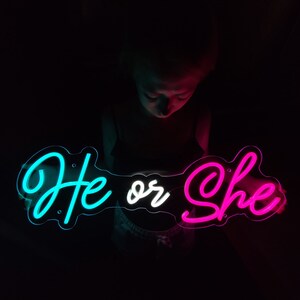 He or She Neon Sign, Baby Shower Led Light, Gender Reveal Party ...