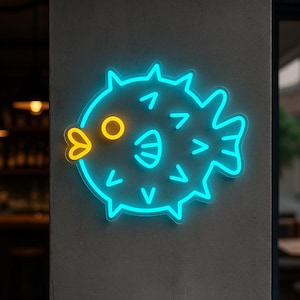 Puffer Fish Neon Sign. Blowfish Light Sign. Fugu Led Neon. Swellfish Sign. Globefish Led. Custom Ocean Animal Neon Light