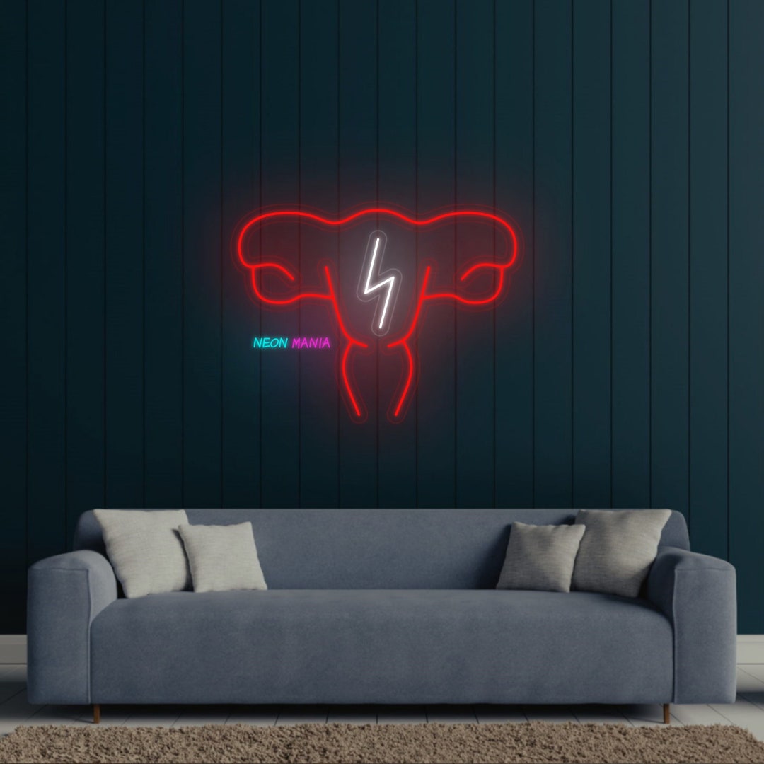 Uterus Neon Sign, Womanhood Led Neon Light, Uterus With Lightning Neon ...