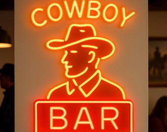 Cowboy Bar Neon Sign. Bar Light. Cowboy Bar and Cowboy Hat Led Sign. Cowboy Gift Idea. Cowboy Bar and Cowboy Neon Decor.
