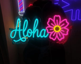 ALOHA ネオン LED サインライト ハワイ風 インテリア 照明 壁掛け アロハネオンサイン。バーLED装飾。ハワイアンパーティーネオンサイン