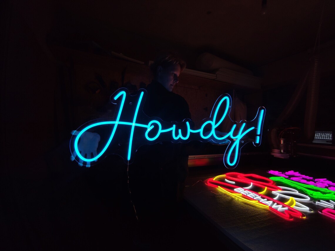 Howdy Neon Sign, Hello Sign, Western Led Sign, North American Greeting ...