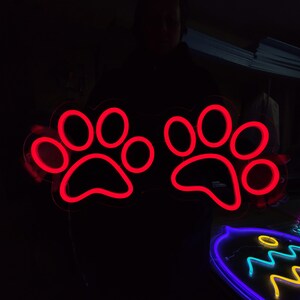 Paws Neon Sign, Dogs Paws Neon Light, Custom Cats Paws Led Sign, Pet