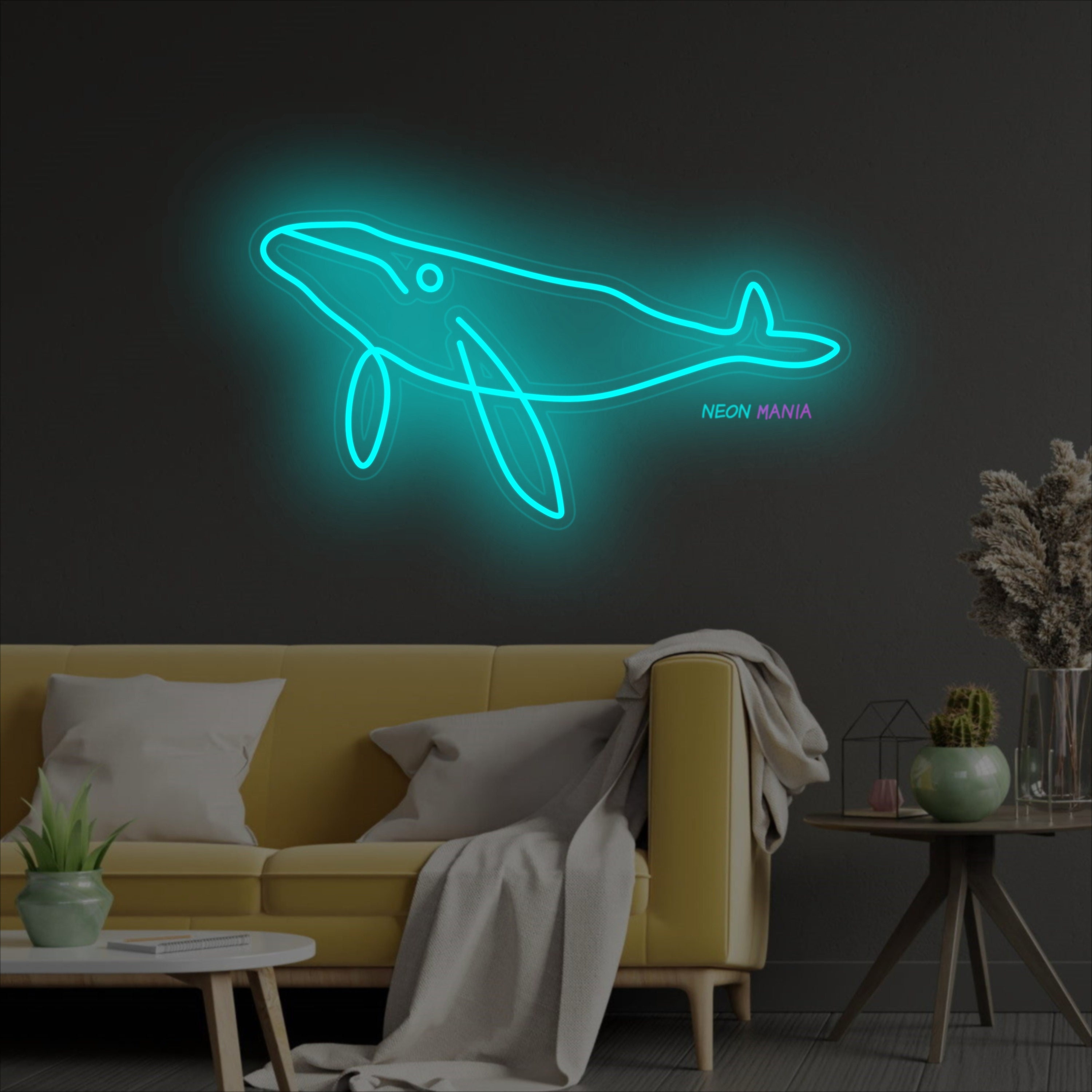 クジラのネオンサイン、海の生き物のLEDネオン、カスタムクジラLED