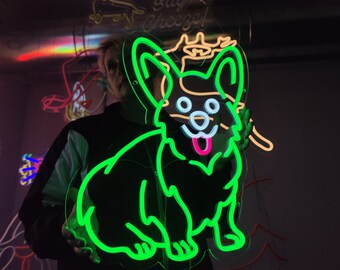 コーギーのネオンサイン、犬のLEDサイン、かわいいコーギーのライト