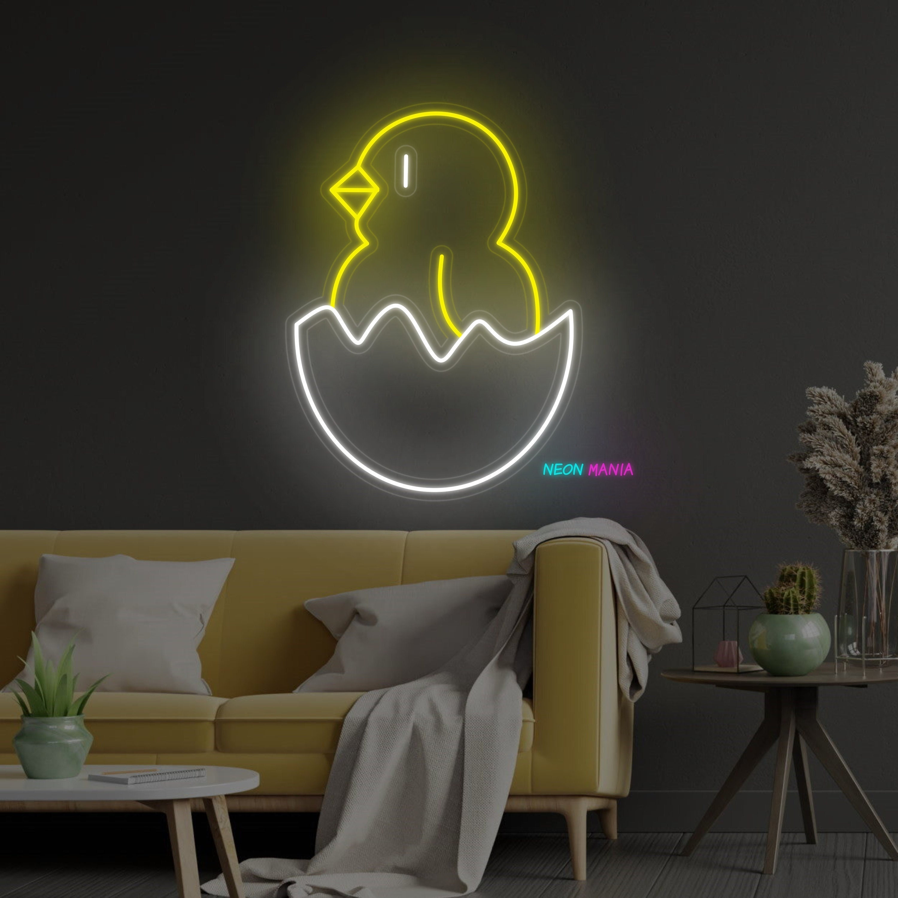 Chick Neon Sign, Chicken Led Light, Chick in Egg Shell Led Sign, Animal ...