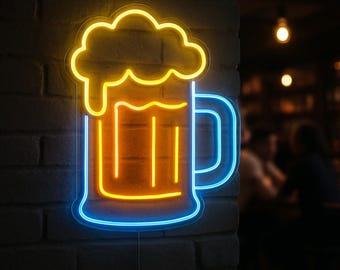 ビールのネオンサイン。バーのLED装飾。泡ネオンサイン付きビール