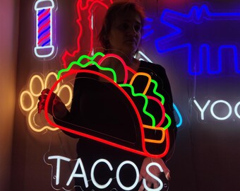 タコスのネオンサイン、タコスのLEDライト、メキシコ料理のネオン