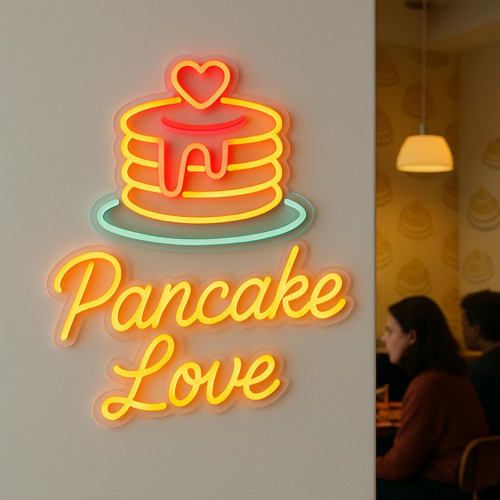 Mini Pancake Sign Pancake Neon Sign. Cafe Light. Stack of Pancakes Led Sign.