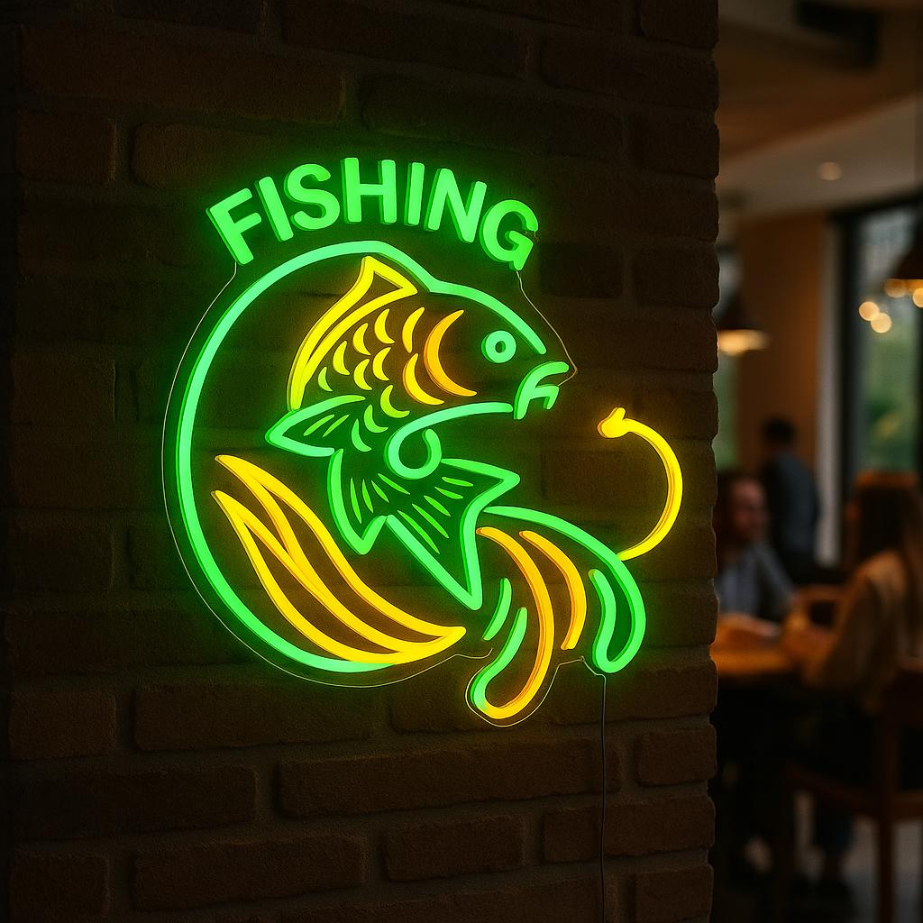 釣りネオンサイン。漁師と魚のLEDサイン。釣り店のネオン装飾。 - Etsy