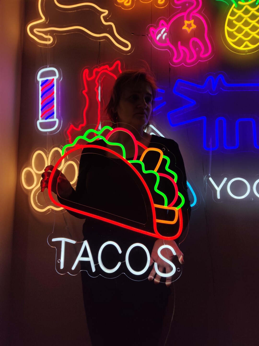 タコスのネオンサイン、タコスのLEDライト、メキシコ料理のネオン