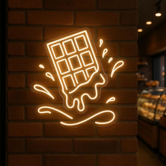 溶けるチョコレートのネオンサイン。LEDケーキショップの装飾