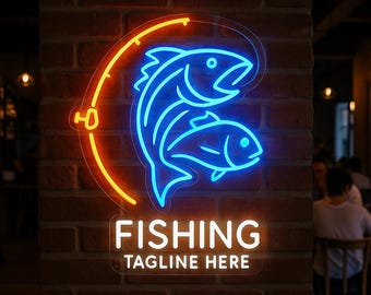 釣りネオンサイン。漁師と魚のLEDサイン。釣り店のネオン装飾。 - Etsy