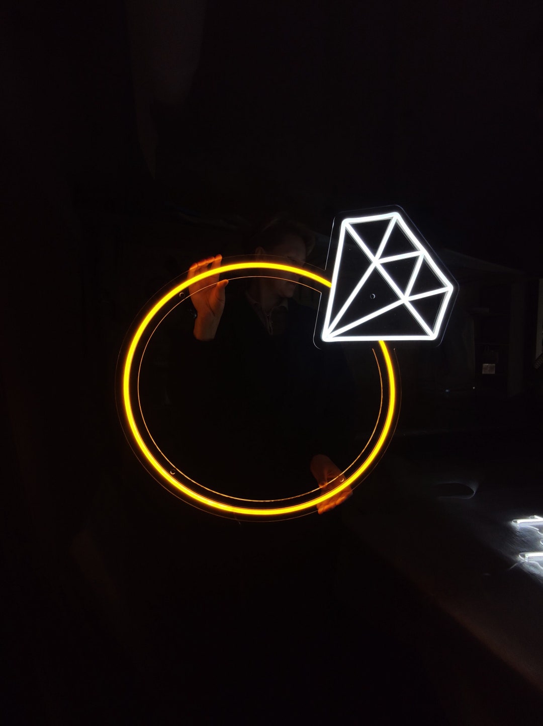 Wedding Ring Neon Sign, Diamond Led Sign, Custom Engagement Ring Sign