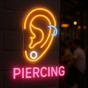 Piercing Led Neon Sign. LED Decor for a Piercing Salon. Neon Ear Piercing Wall Decor
