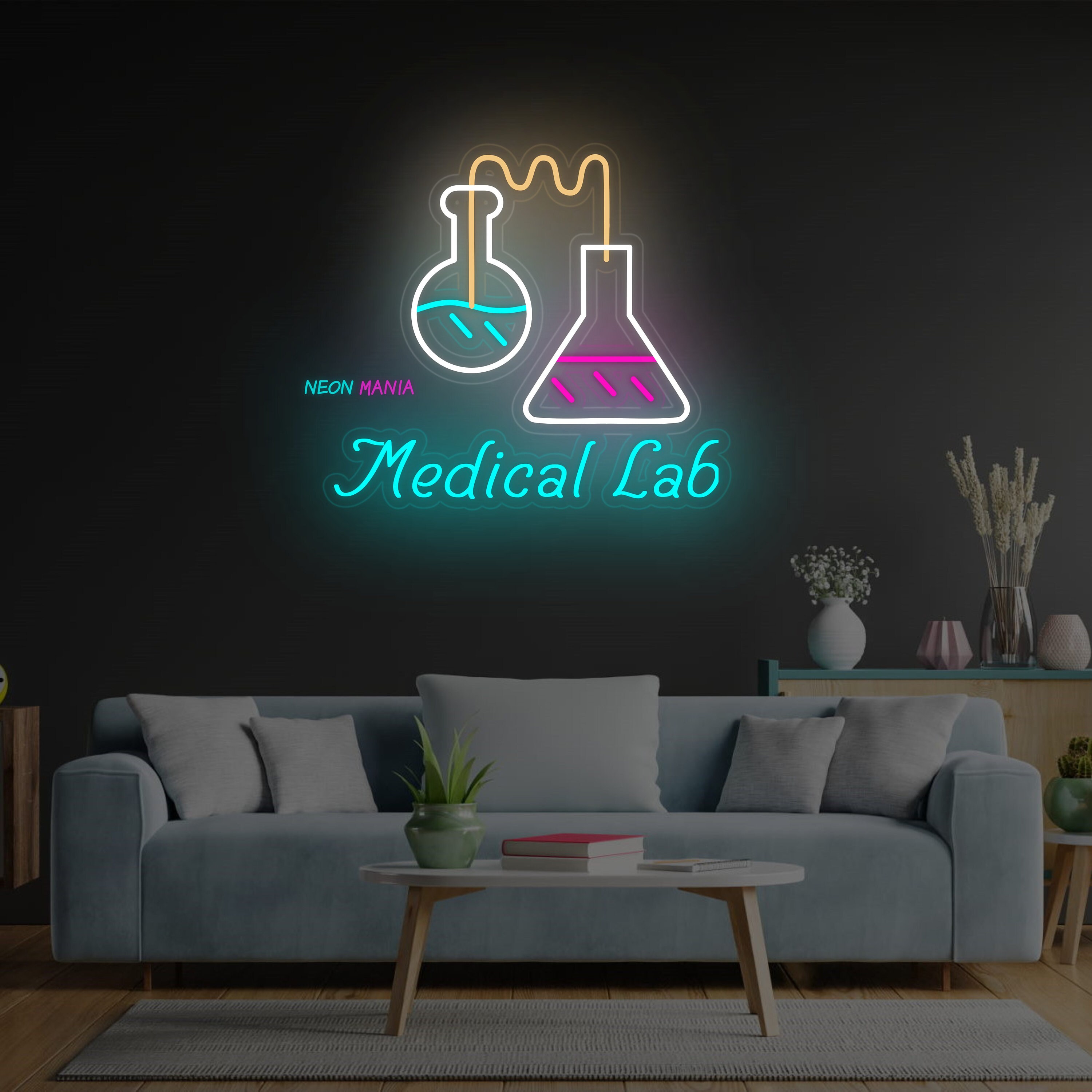 Medical Lab Neon Sign: Laboratory Technology Light Decor. Chemical ...