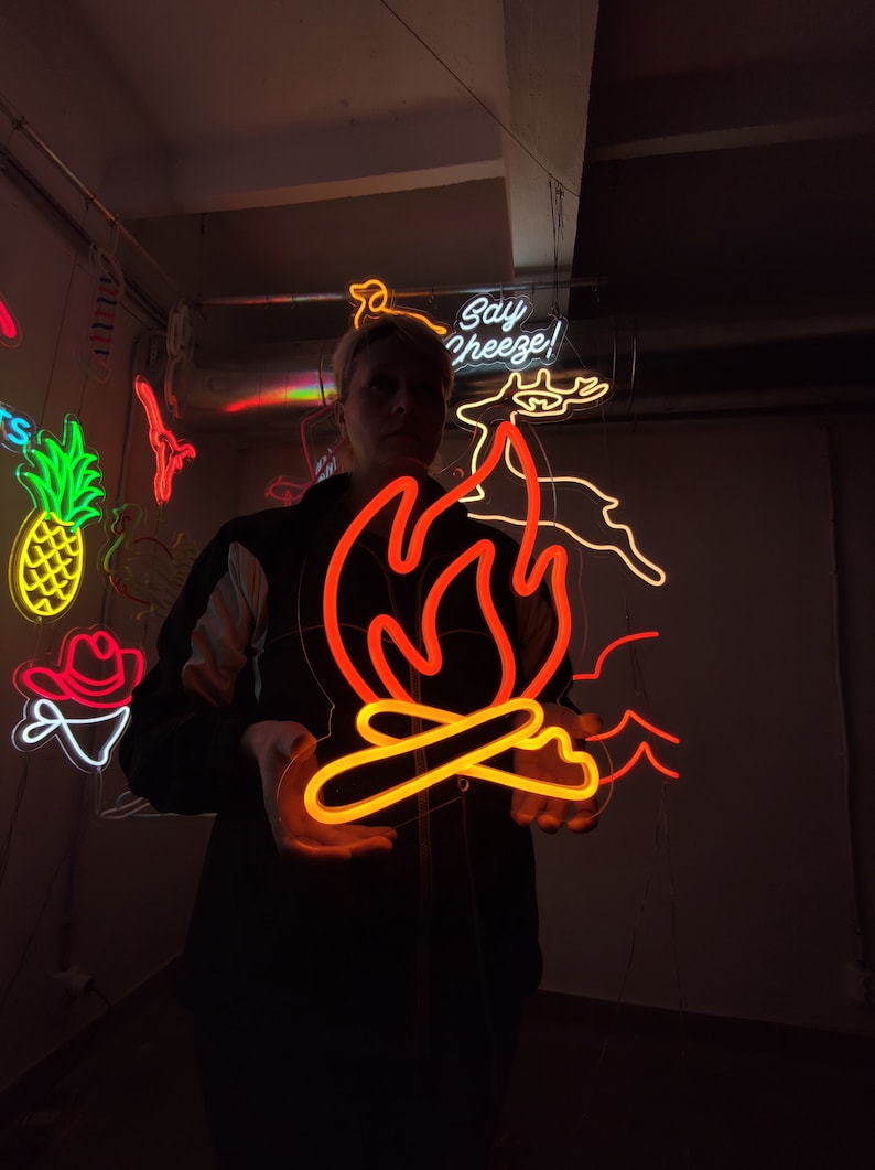 Fire Flame Neon Sign, Flame Led Light Sign, Custom Fire Room Decor Neon ...