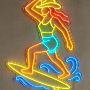 Surf Cowgirl Neon Sign. Surf Club LED Decor. Surfer Gift Idea.