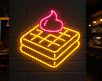 Enseigne Lumineuse Néon "Waffles" Personnalisée - Alimentation USB - Décoration Pour Boutique De Gaufres, Snack-bar - 2