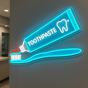 Zahnbürste und Paste Neon Decor. Zahn LED Decor. Zahnarzt Leuchtschild