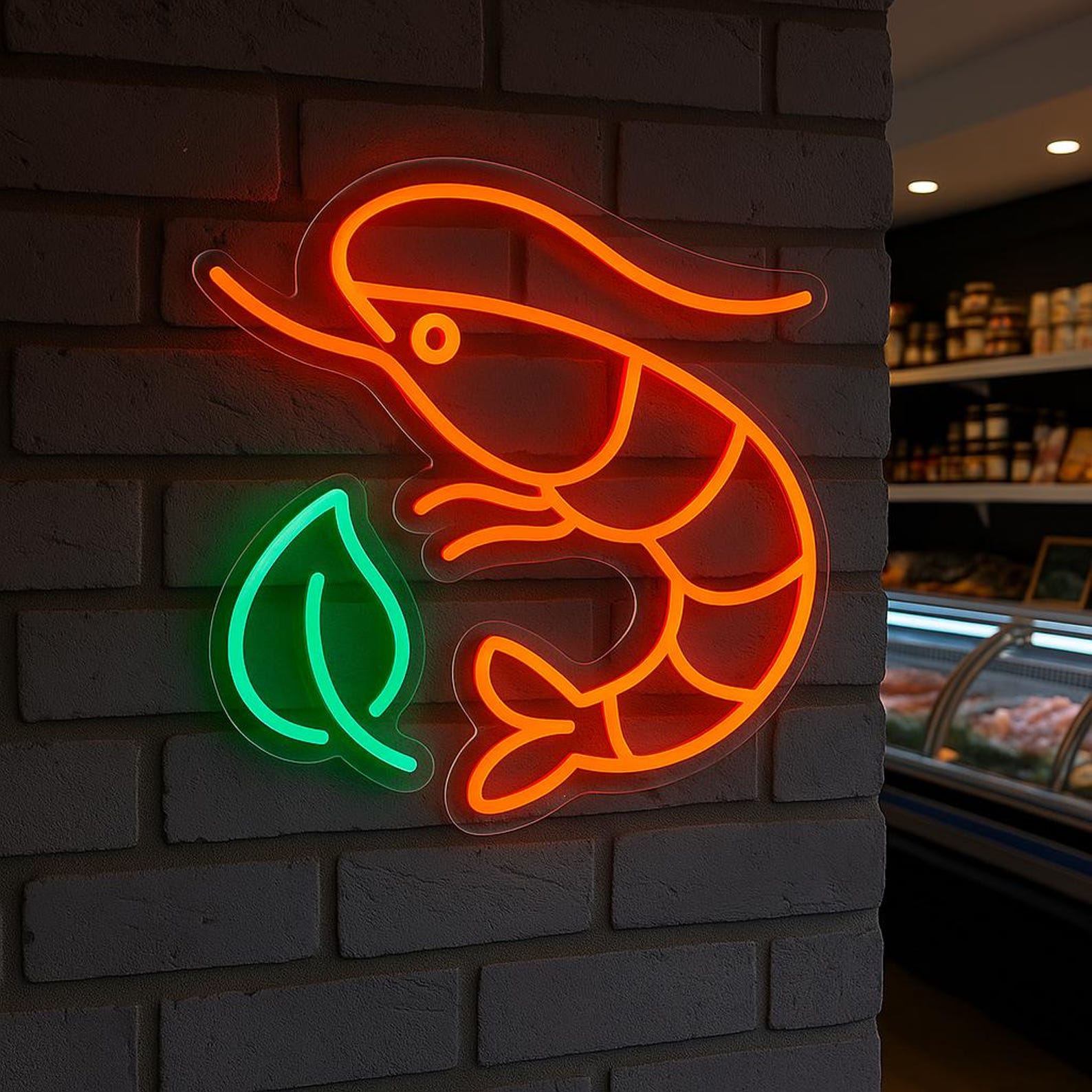 Shimp Signs Shrimp Neon Sign. Shrimp With Lemon Sign. Seafood Restaurant LED Decor ...