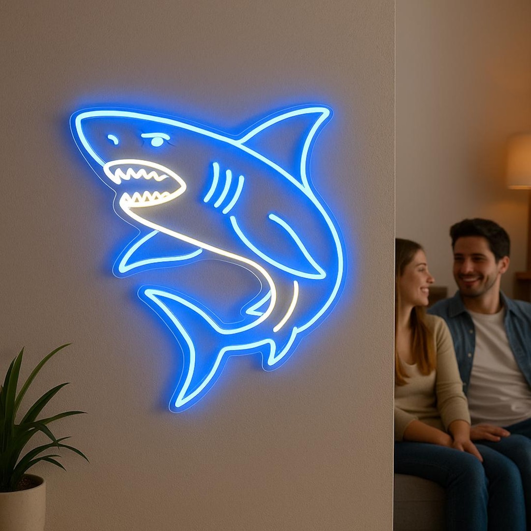 Shark Led Sign Shark Neon Sign, Sea Shark Led Light, Man-eater Neon Light Sign, White ...
