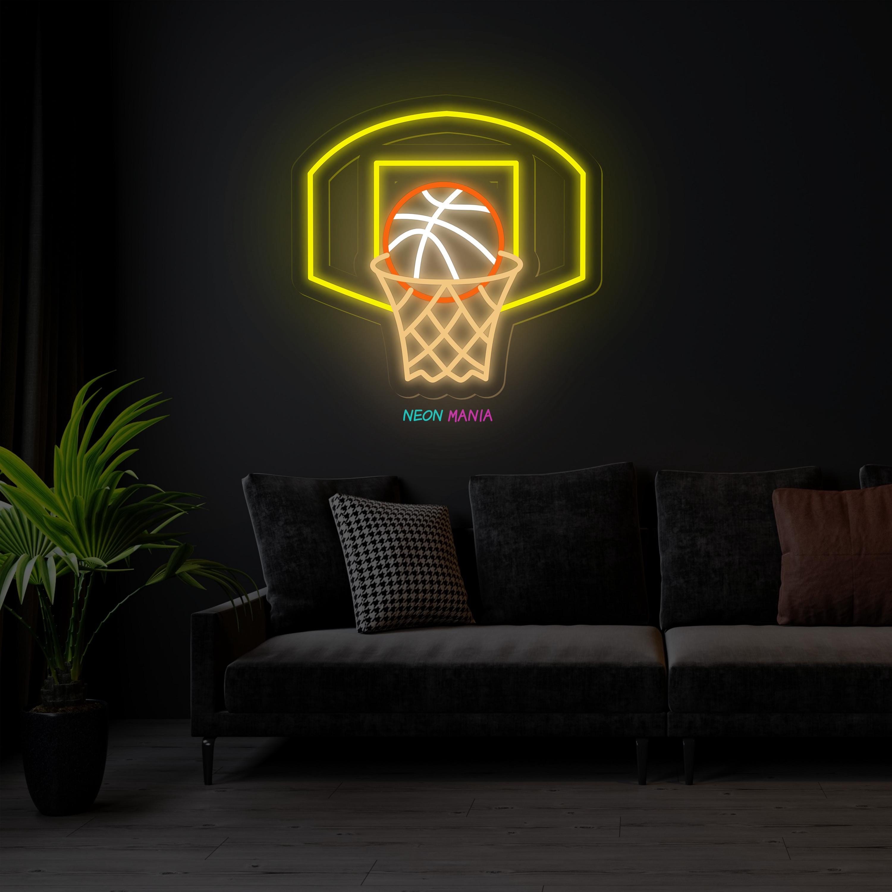 バスケットボールLEDネオンサイン。バスケットボールのフープとボール