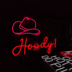 Howdy Neon Sign, Led Cowboy Hat Sign, Western Led Sign, North American ...
