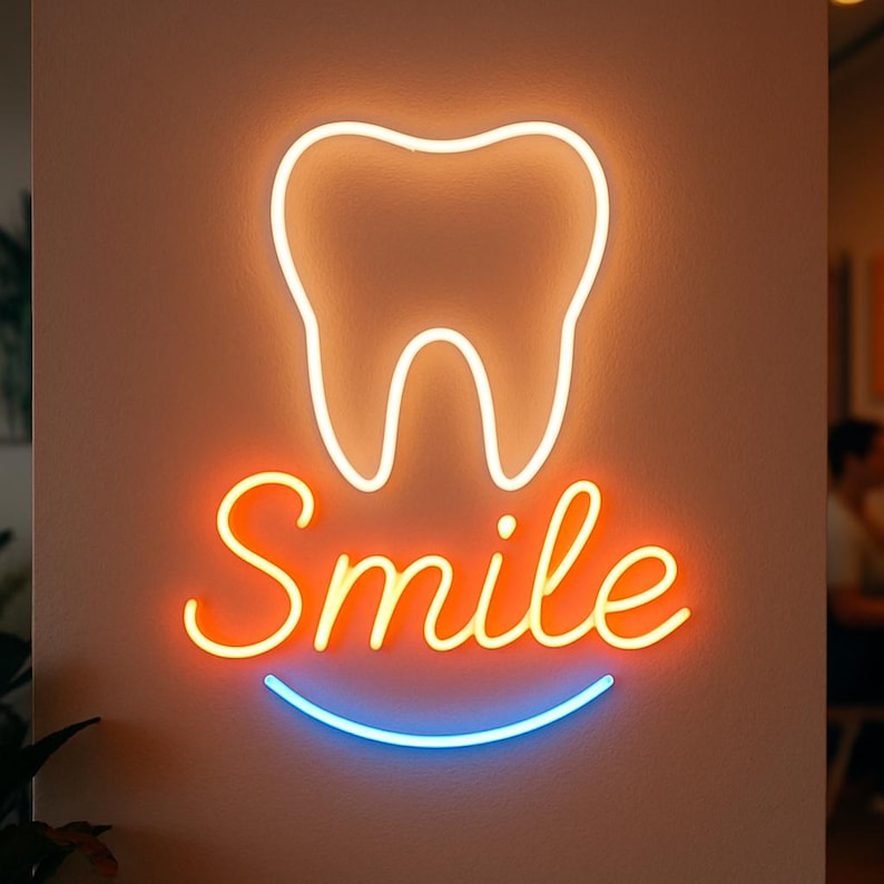 Tooth In Script Therapeutic Dentistry Neon Sign. Teeth Treatment Light. Dentist in Mask ...