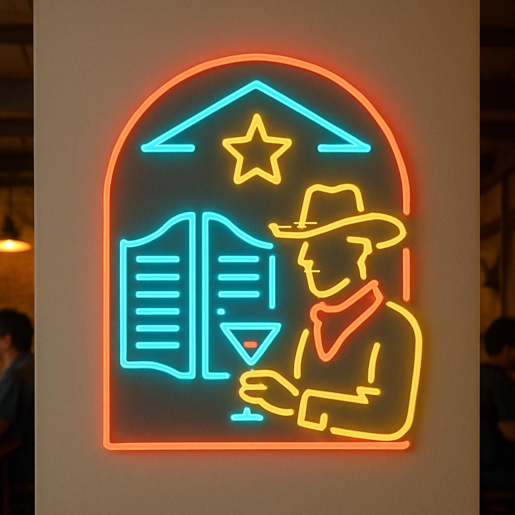 Western Saloon Theme Neon Sign. Saloon Entrance Door Light. Cowboy