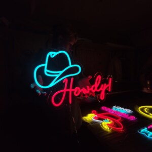 Howdy Neon Sign, Led Cowboy Hat Sign, Western Led Sign, North American ...