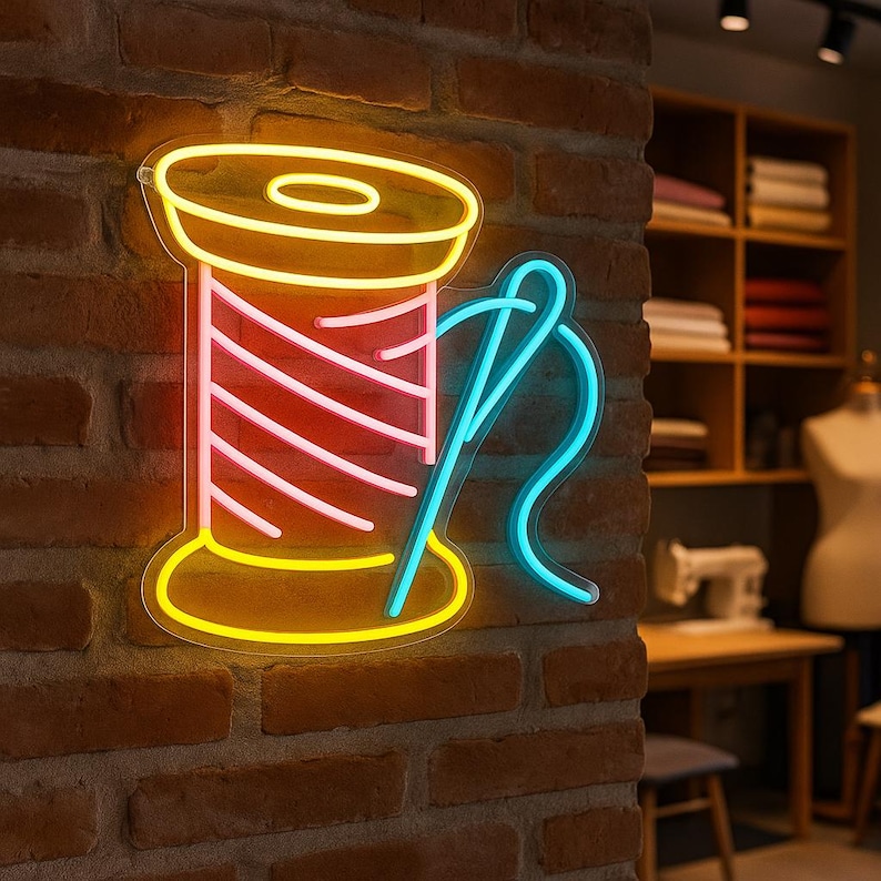 Sewing Thread Signs Spool of Thread Neon Sign. Gift Idea for Seamstress. LED Decor for ...