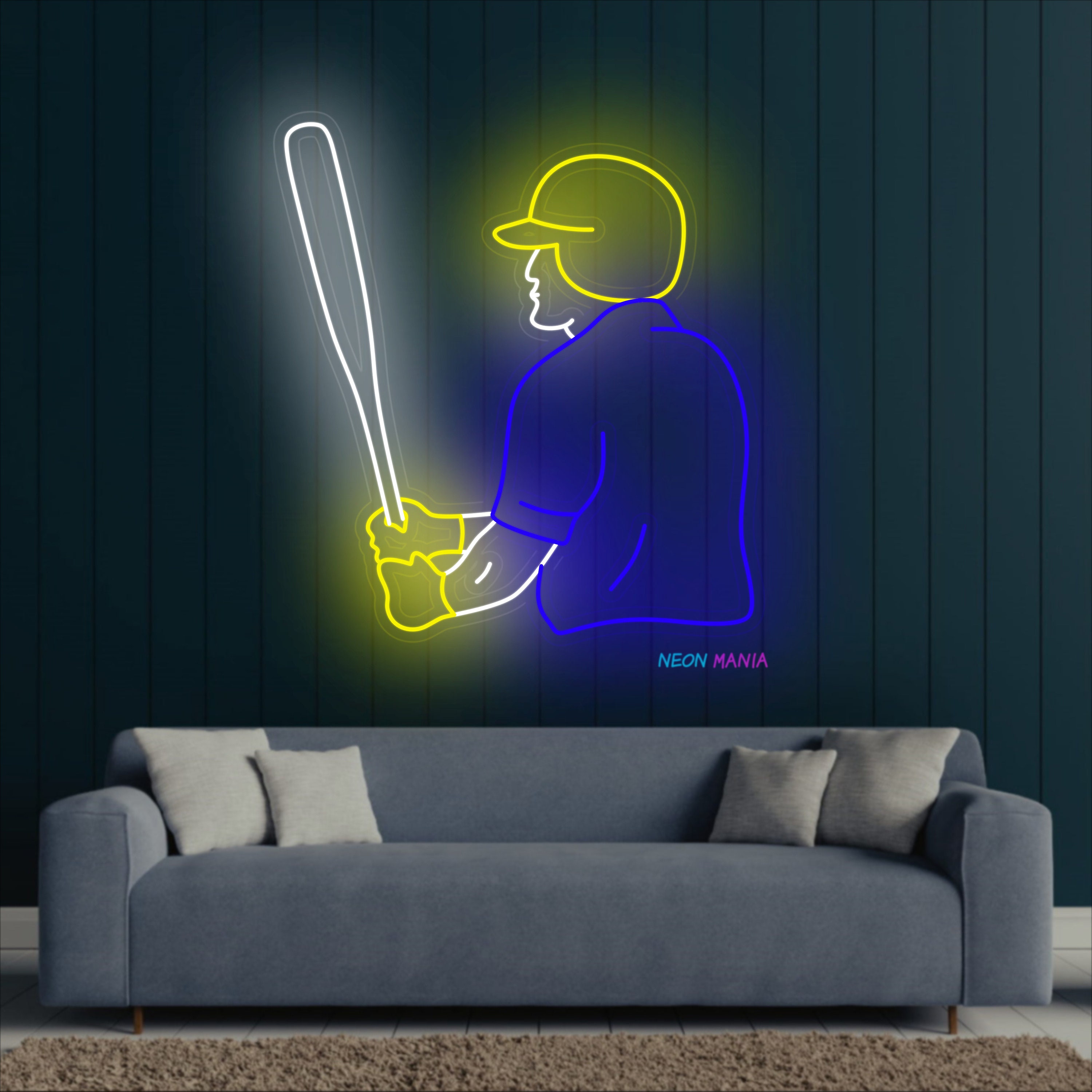 Baseball Player Neon Sign, Hitter Swinging Bat Led Neon, Batter
