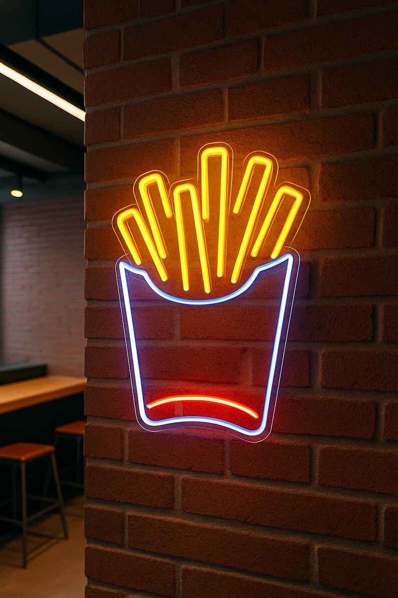 Small Fries Sign French Fries Neon Sign. Fried Potato Chips Neon Light. French Fries in ...