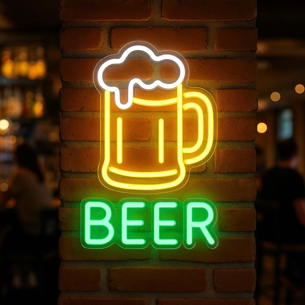 Beer Neon Sign. Bar LED Decor. Beer Mug with Foam Neon Sign.