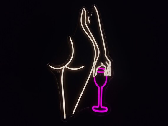 Sexy Woman With Wine Neon Sign, Sexy Girl Led Light, Female Body