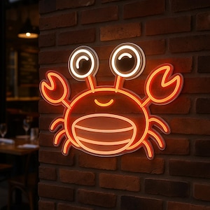 Crab Neon Sign. Seafood Restaurant LED Decor. Shrimp Lovers Gift Idea.